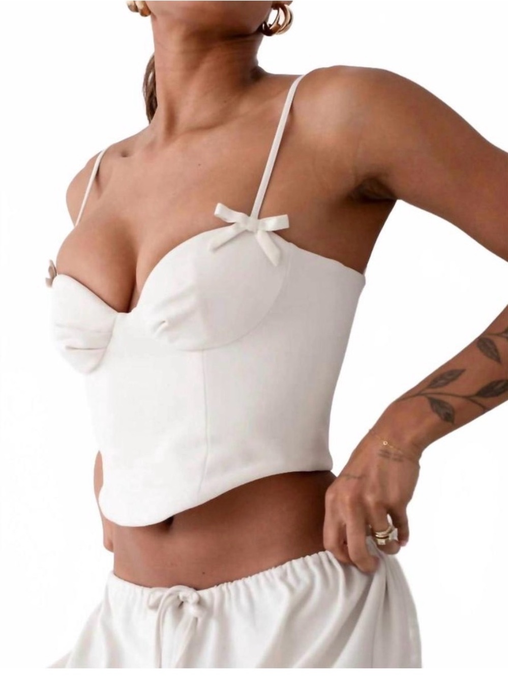 Rumored Ivory Bustier Crop Top with Bow Straps